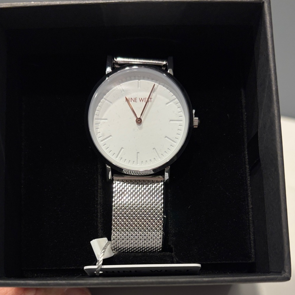 Nine West White Dial Silver Mesh Watch